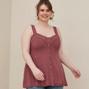 Like New! Torrid Burgundy Lace Trim Button-Front Tank Women's Plus 4X